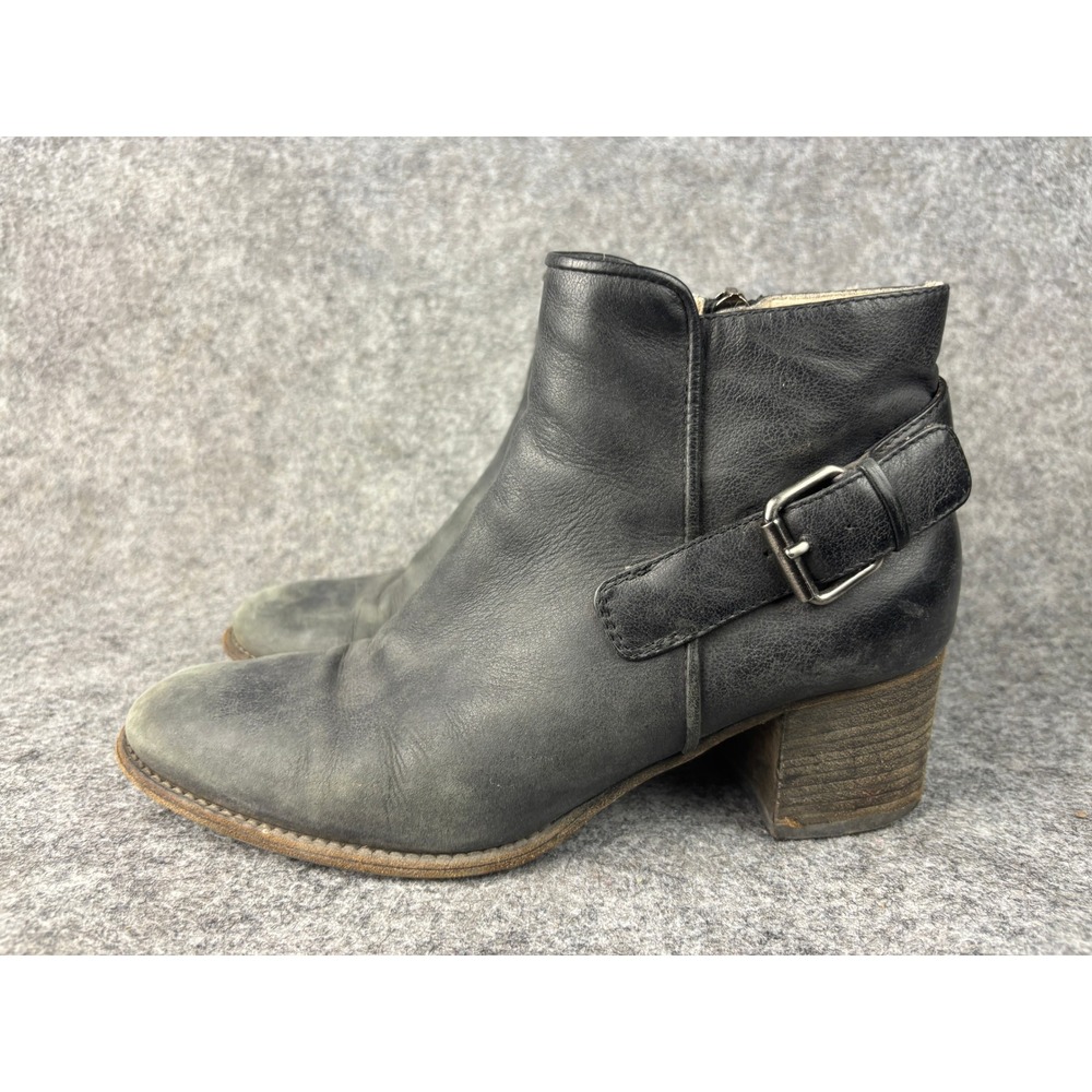 Aquatalia Ankle Boots Women 9 Black Leather Buckle Block Heel Made in Italy